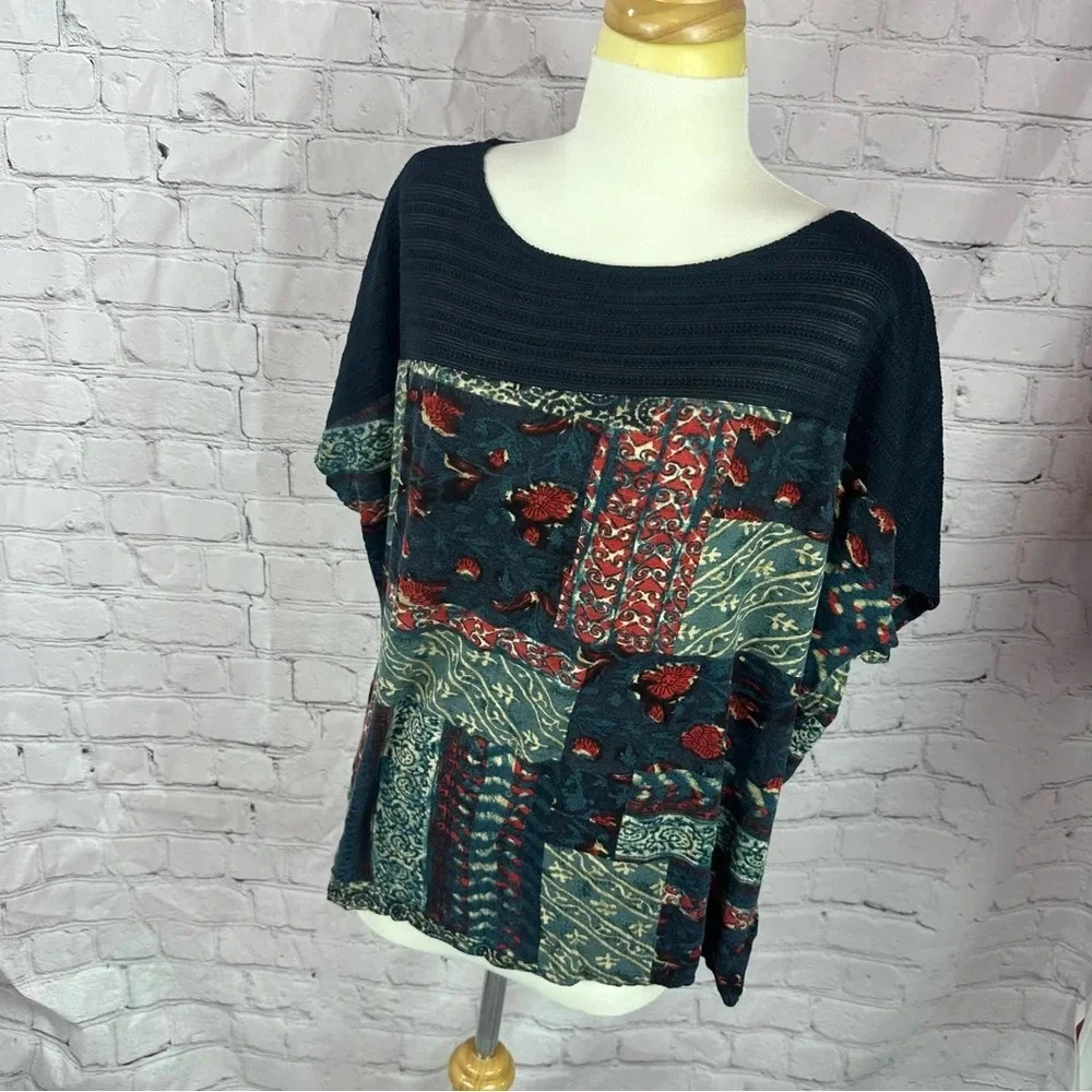 lauren ralph lauren pull over patchwork print blouse women 2X boho business cas